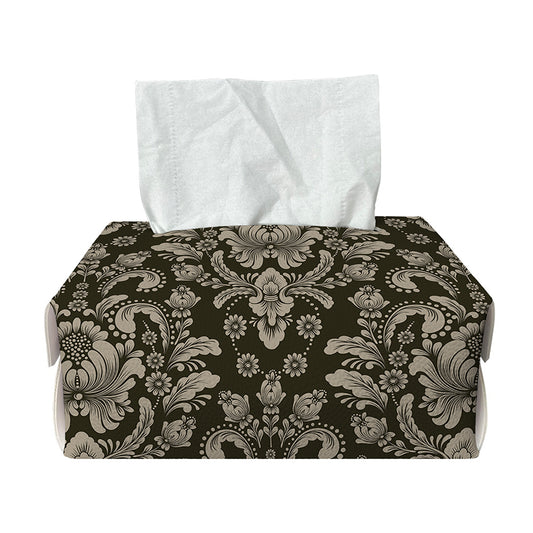 Brown Damask Pattern Print Rectangle Tissue Box Cover