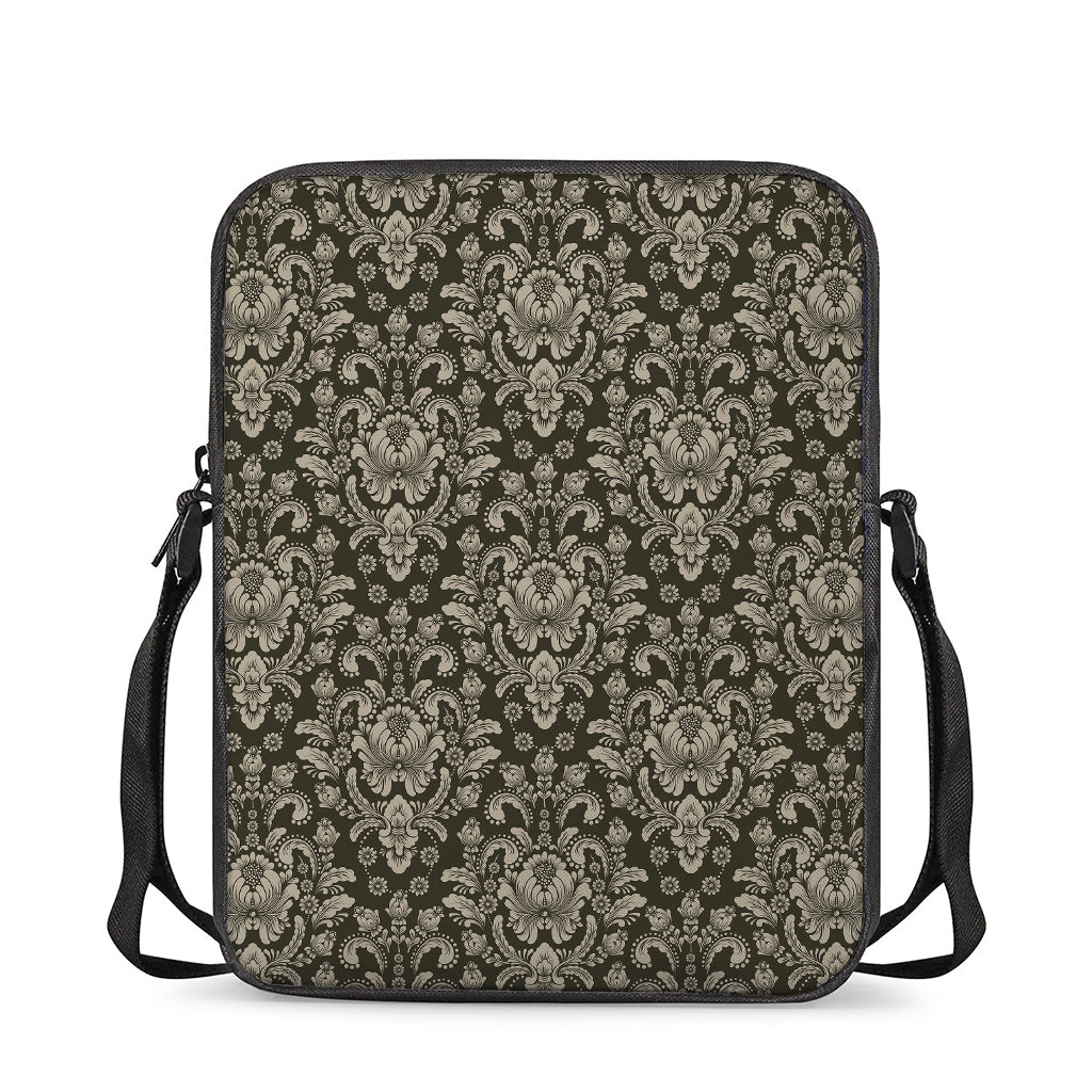 Brown Damask Pattern Print Rectangular Crossbody Bag