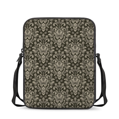 Brown Damask Pattern Print Rectangular Crossbody Bag