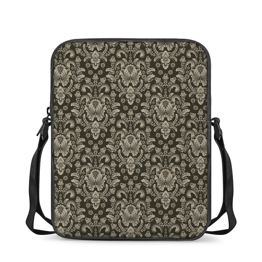Brown Damask Pattern Print Rectangular Crossbody Bag