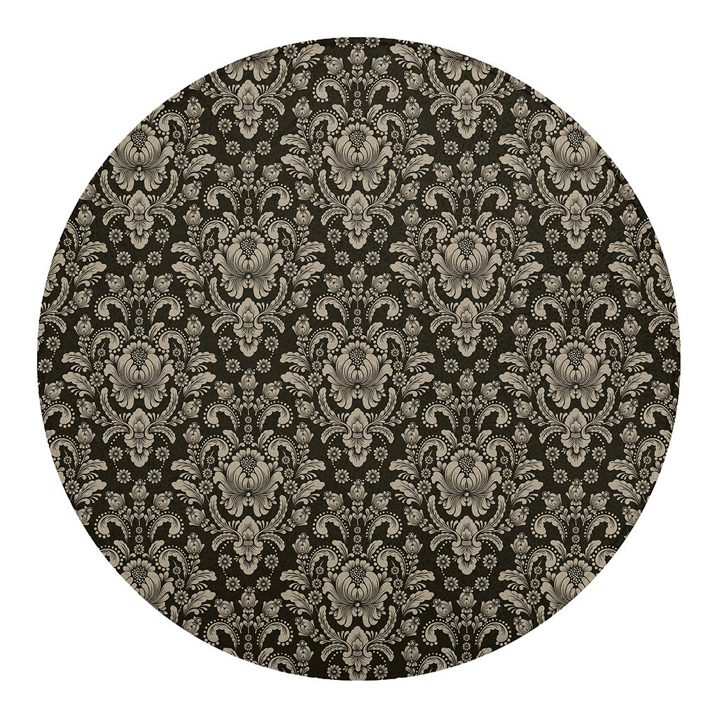 Brown Damask Pattern Print Round Blanket
