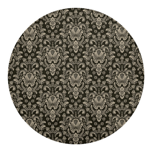 Brown Damask Pattern Print Round Blanket