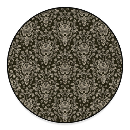 Brown Damask Pattern Print Round Floor Mat