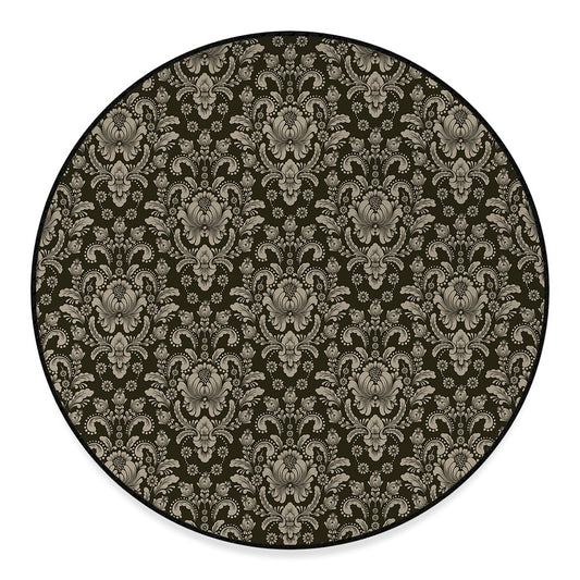 Brown Damask Pattern Print Round Floor Mat