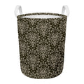 Brown Damask Pattern Print Round Laundry Basket