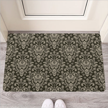 Brown Damask Pattern Print Rubber Doormat