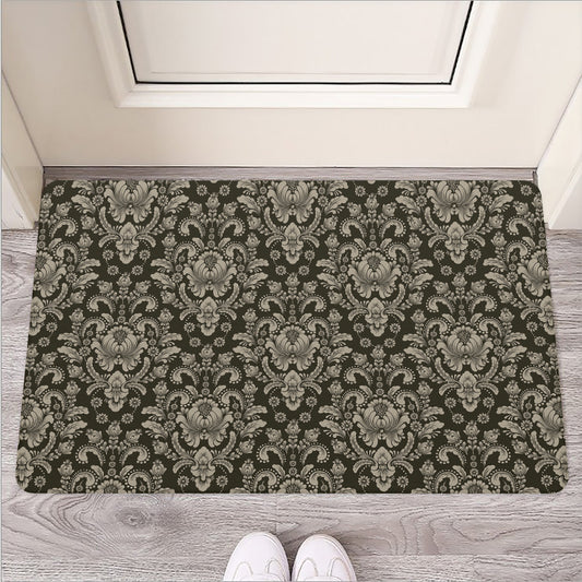Brown Damask Pattern Print Rubber Doormat