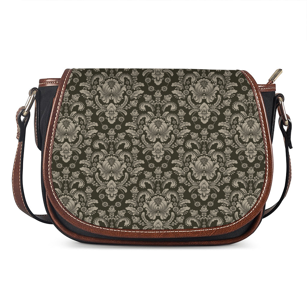 Brown Damask Pattern Print Saddle Bag