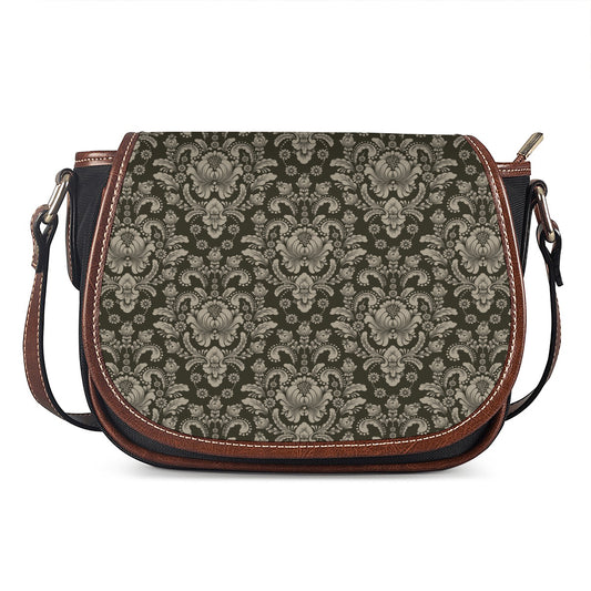 Brown Damask Pattern Print Saddle Bag