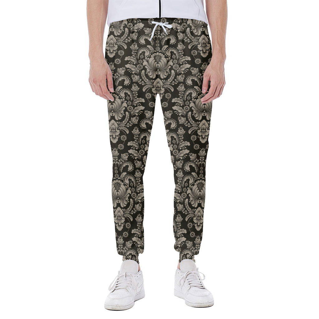 Brown Damask Pattern Print Scuba Joggers