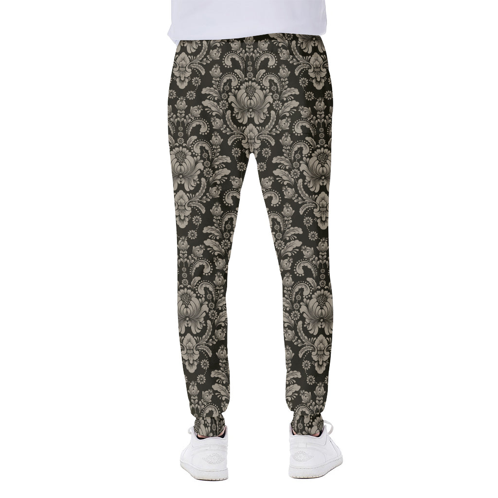 Brown Damask Pattern Print Scuba Joggers