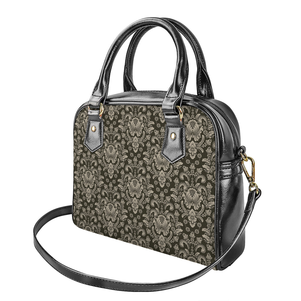 Brown Damask Pattern Print Shoulder Handbag
