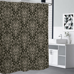 Brown Damask Pattern Print Shower Curtain