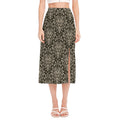 Brown Damask Pattern Print Side Slit Midi Skirt