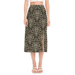 Brown Damask Pattern Print Side Slit Midi Skirt
