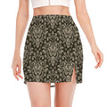 Brown Damask Pattern Print Side Slit Mini Skirt