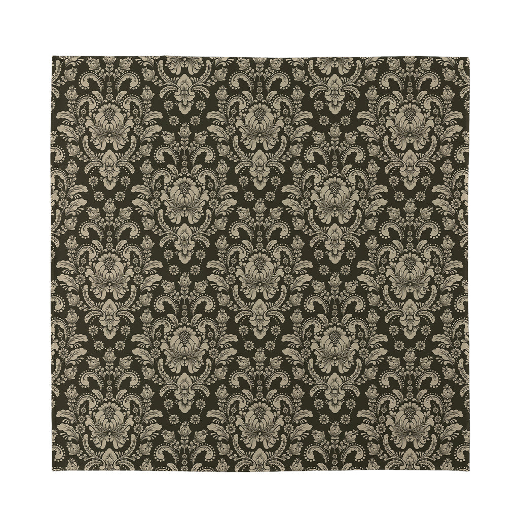 Brown Damask Pattern Print Silk Bandana