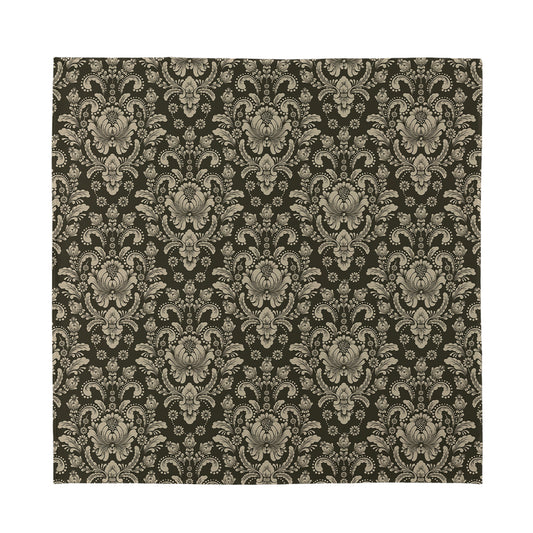 Brown Damask Pattern Print Silk Bandana
