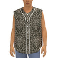 Brown Damask Pattern Print Sleeveless Baseball Jersey