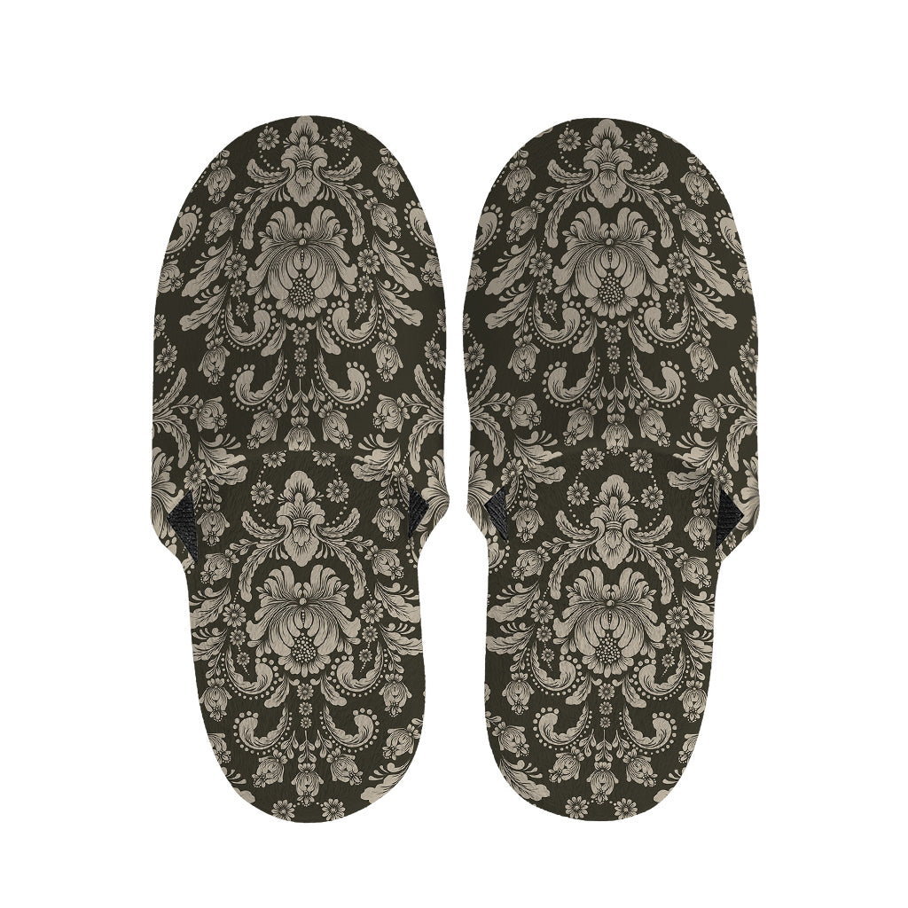 Brown Damask Pattern Print Slippers