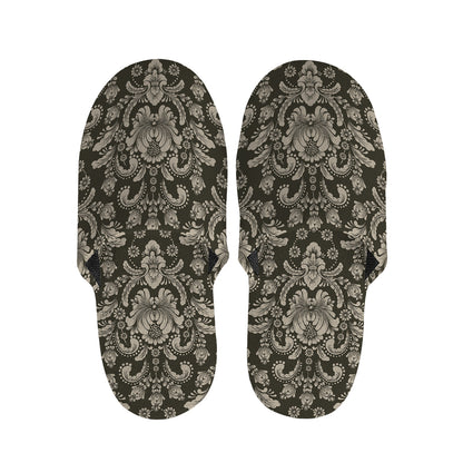Brown Damask Pattern Print Slippers