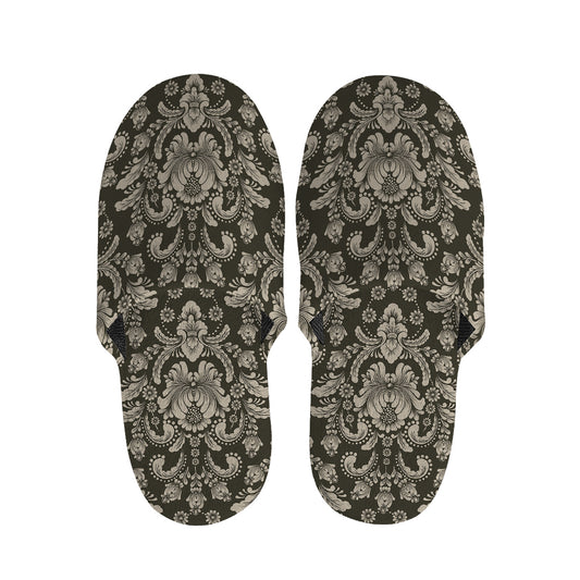 Brown Damask Pattern Print Slippers