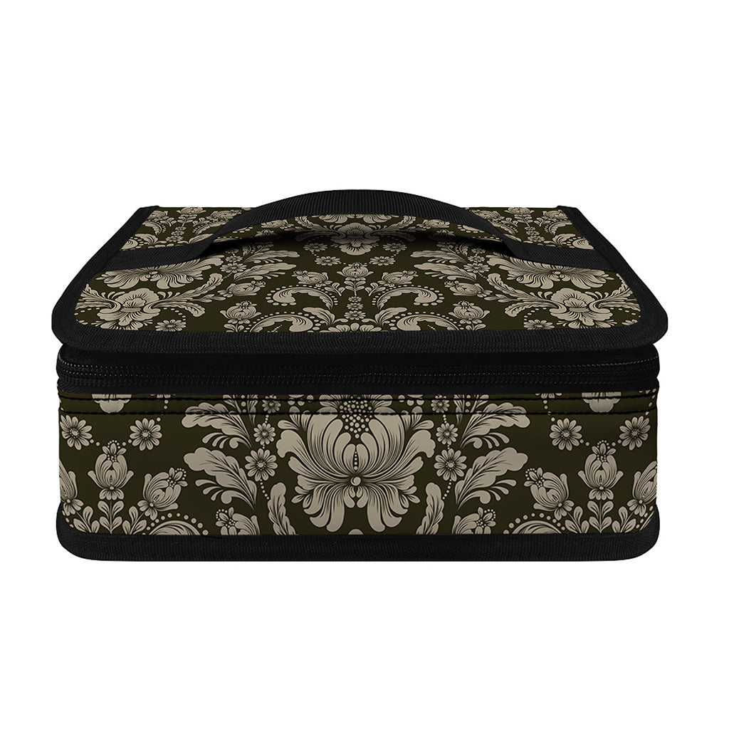 Brown Damask Pattern Print Small Lunch Bag