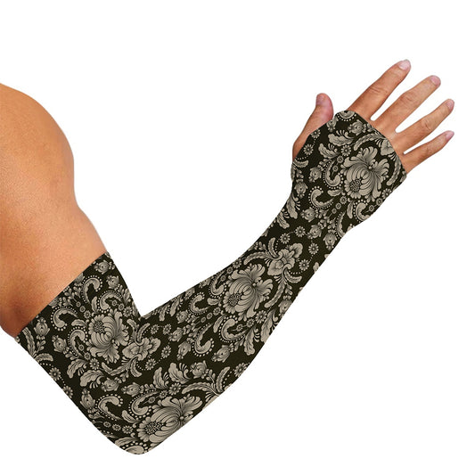 Brown Damask Pattern Print Sun Protection Arm Sleeves