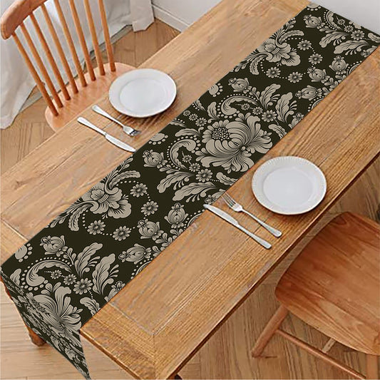 Brown Damask Pattern Print Table Runner