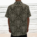 Brown Damask Pattern Print Textured Short Sleeve Shirt
