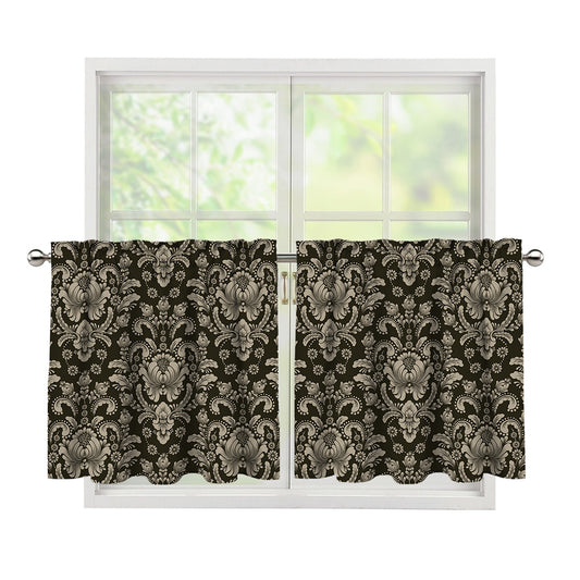 Brown Damask Pattern Print Tier Curtains