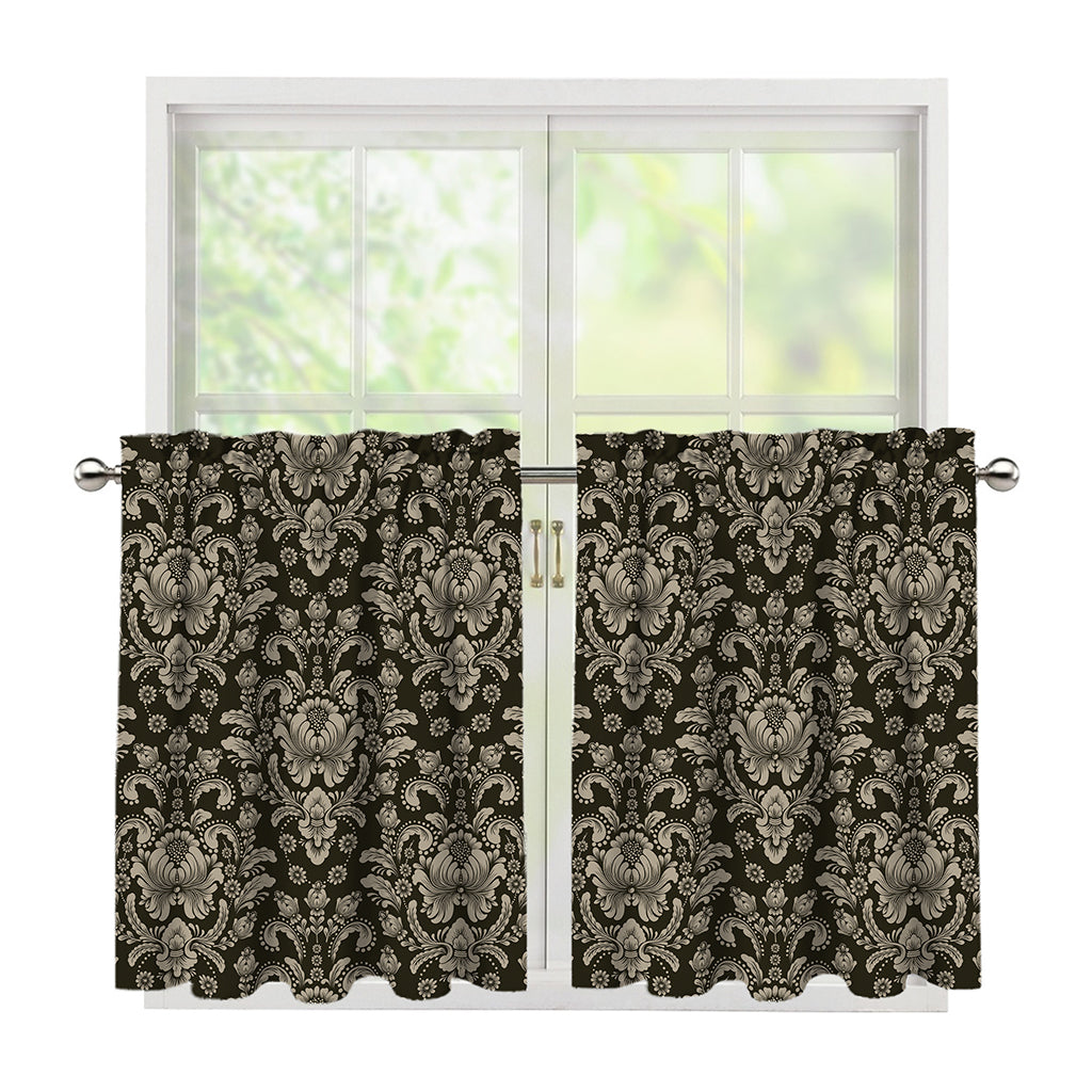 Brown Damask Pattern Print Tier Curtains