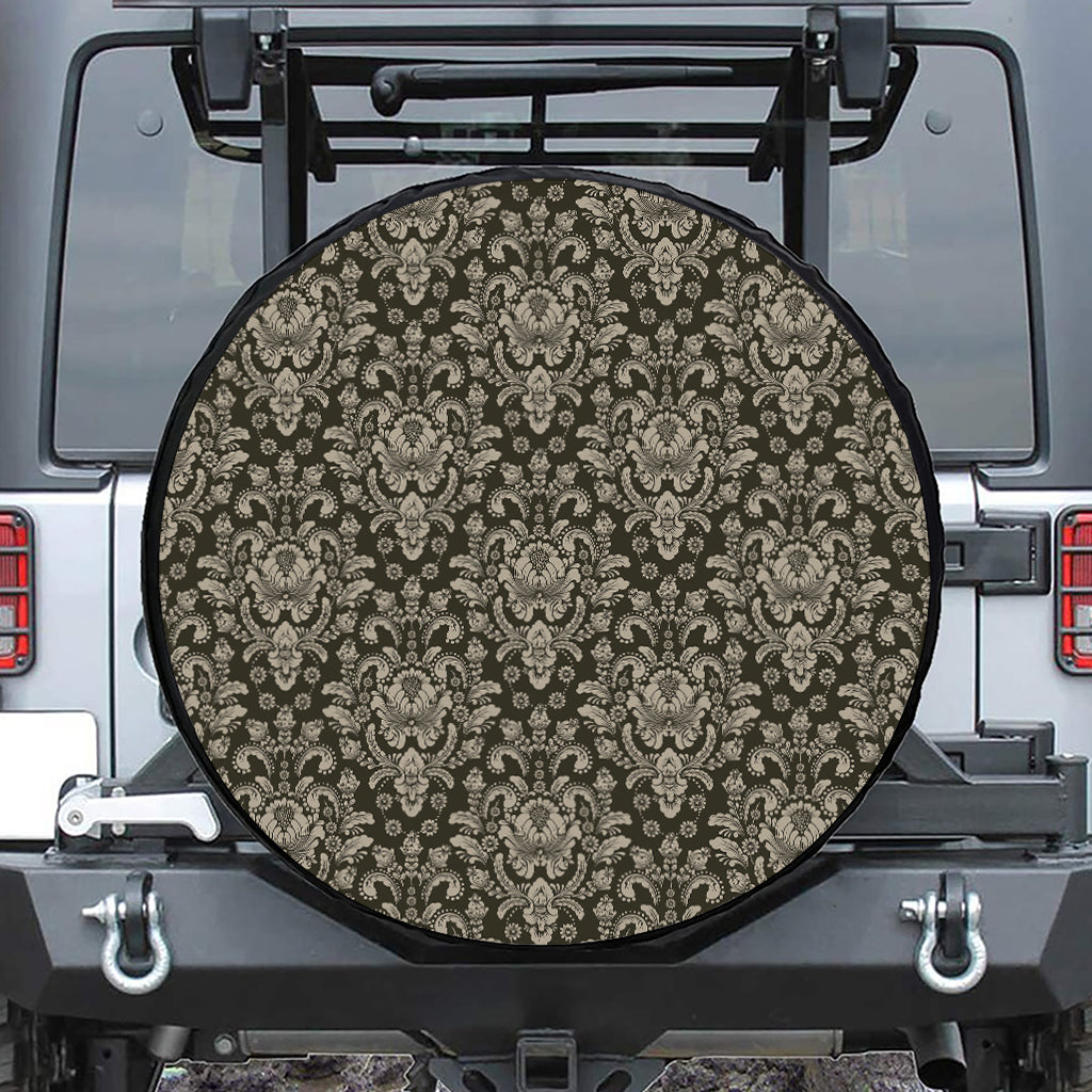 Brown Damask Pattern Print Tire Cover