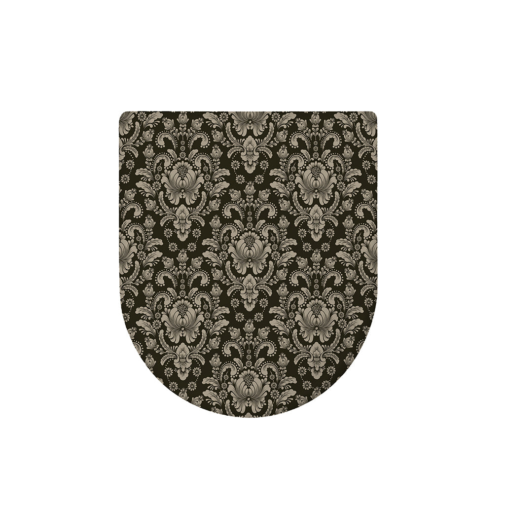 Brown Damask Pattern Print Toilet Lid Cover