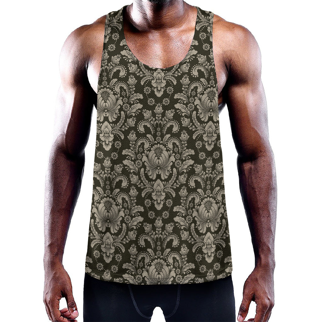 Brown Damask Pattern Print Training Tank Top