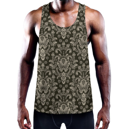 Brown Damask Pattern Print Training Tank Top