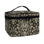 Brown Damask Pattern Print Travel Makeup Bag