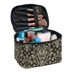 Brown Damask Pattern Print Travel Makeup Bag