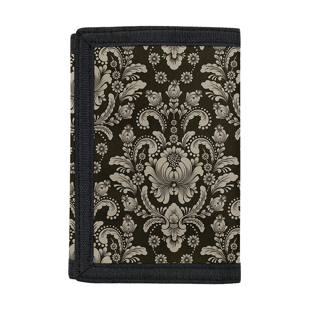 Brown Damask Pattern Print Trifold Wallet