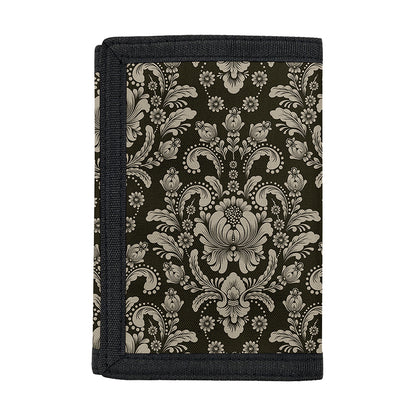 Brown Damask Pattern Print Trifold Wallet