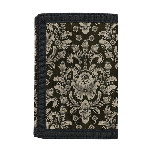 Brown Damask Pattern Print Trifold Wallet