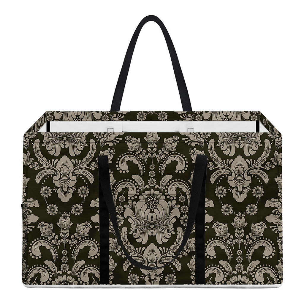 Brown Damask Pattern Print Utility Tote Bag