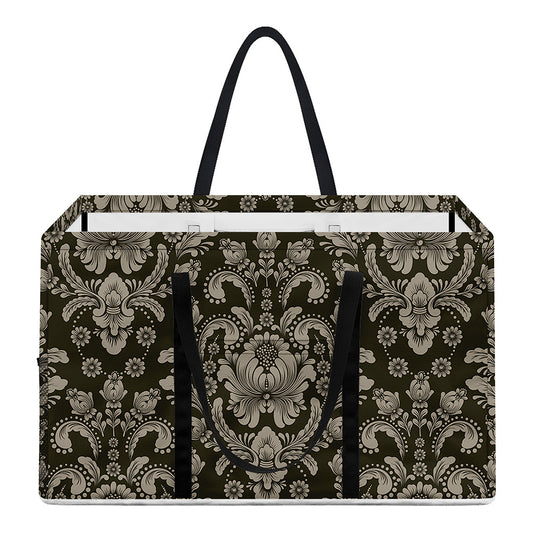Brown Damask Pattern Print Utility Tote Bag
