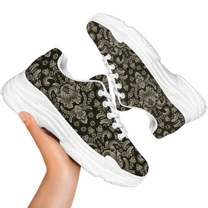 Brown Damask Pattern Print White Chunky Shoes