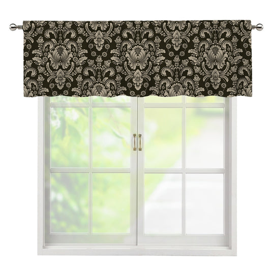 Brown Damask Pattern Print Window Valance