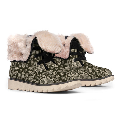 Brown Damask Pattern Print Winter Boots