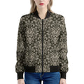 Brown Damask Pattern Print Women's Bomber Jacket