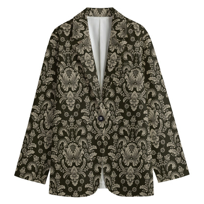 Brown Damask Pattern Print Women's Cotton Blazer