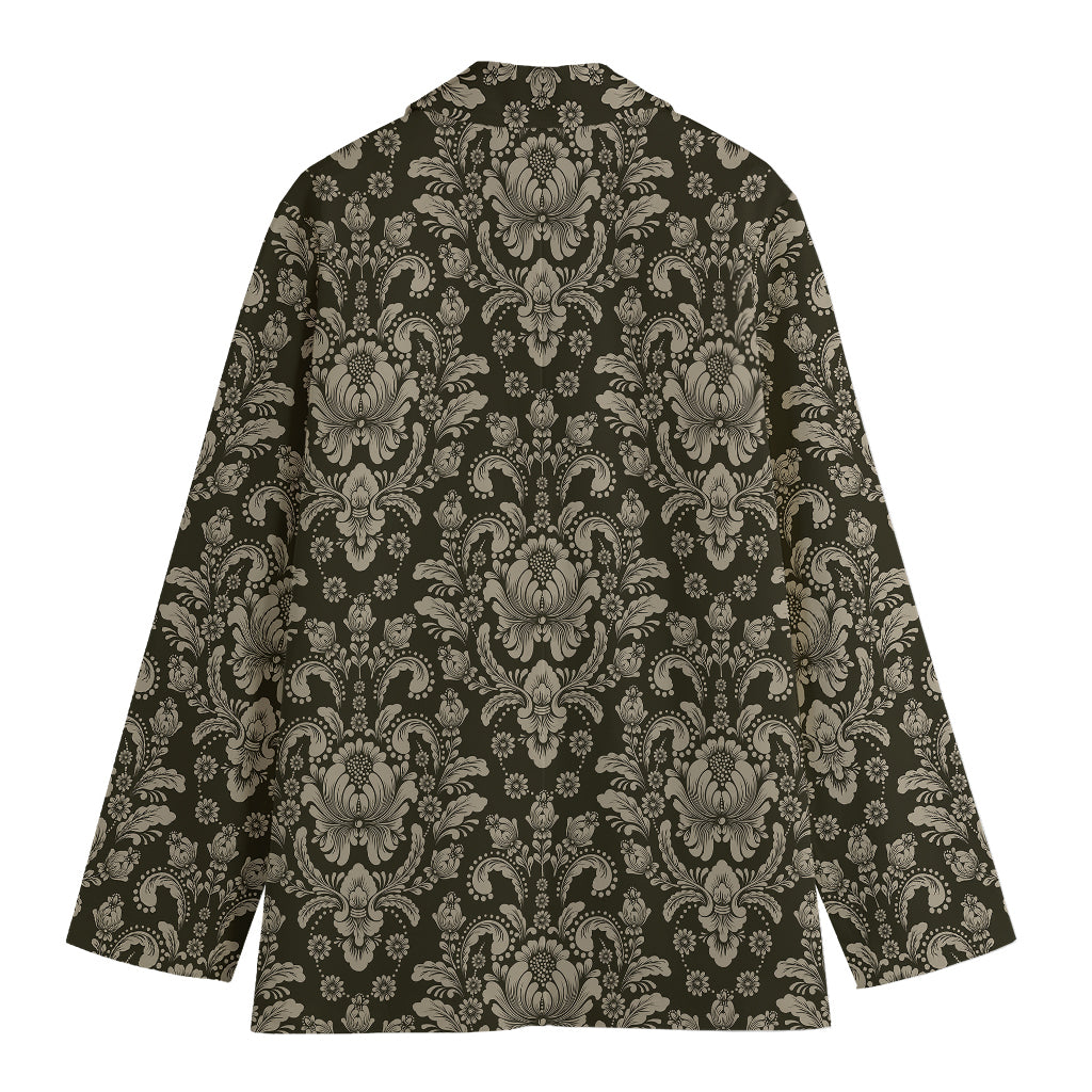 Brown Damask Pattern Print Women's Cotton Blazer