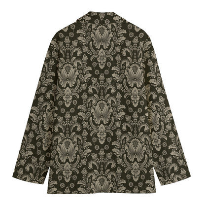 Brown Damask Pattern Print Women's Cotton Blazer